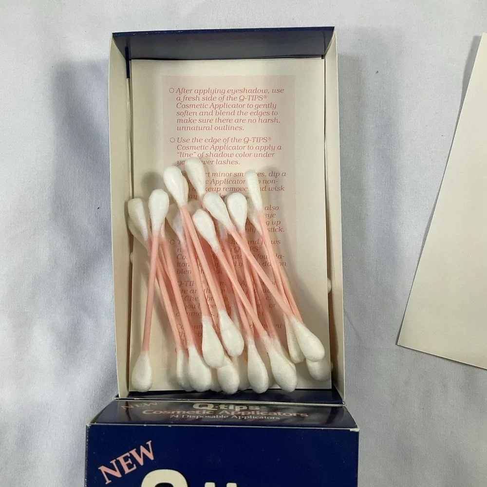 Vtg Q-tips Cotton Cosmetic Applicators 74 ct Disposable Oval White/Pink *Read*